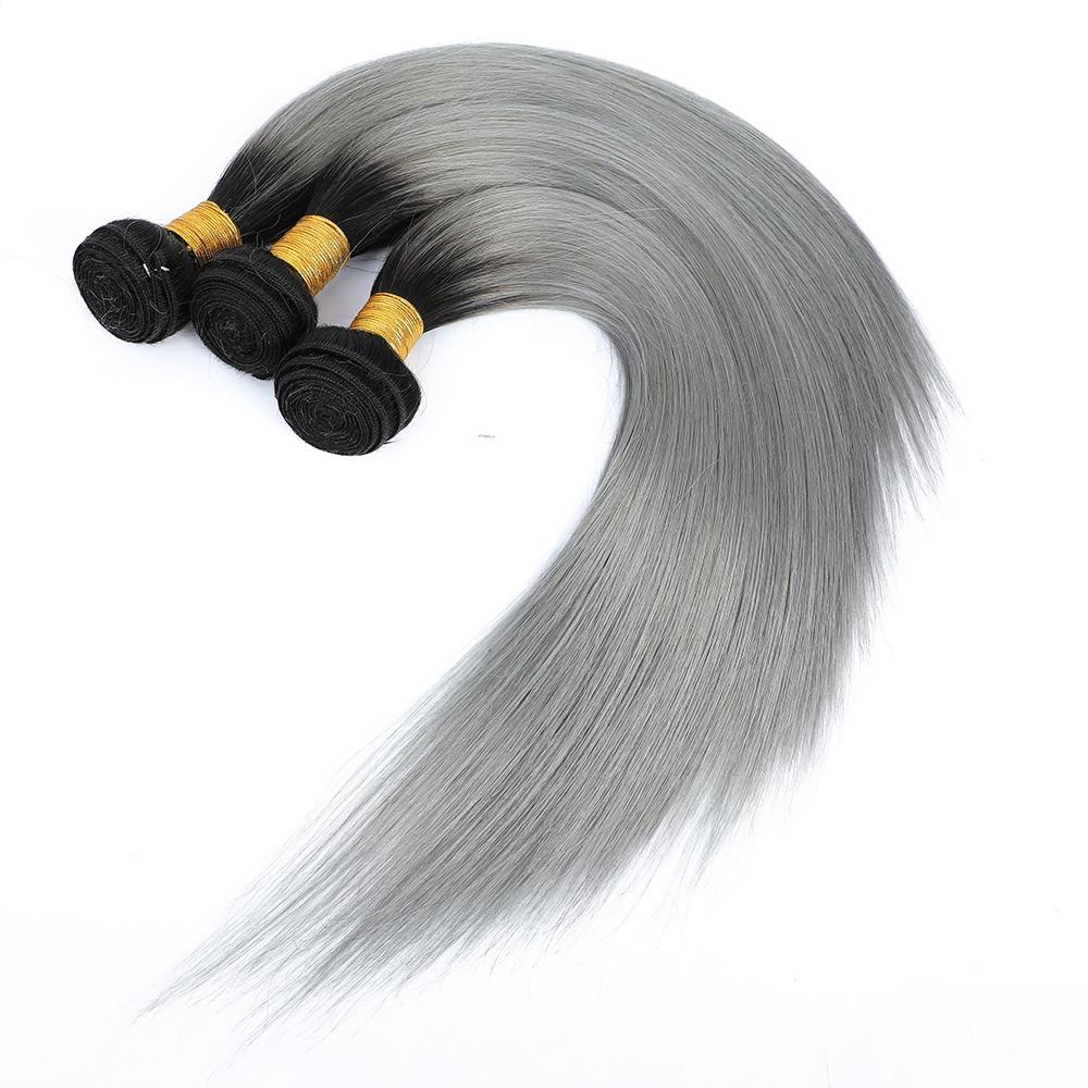 Gray 10A Grade Silver #1B/ Silver Straight 3/4 BUNDLES with CLOSURES & FRONTALS