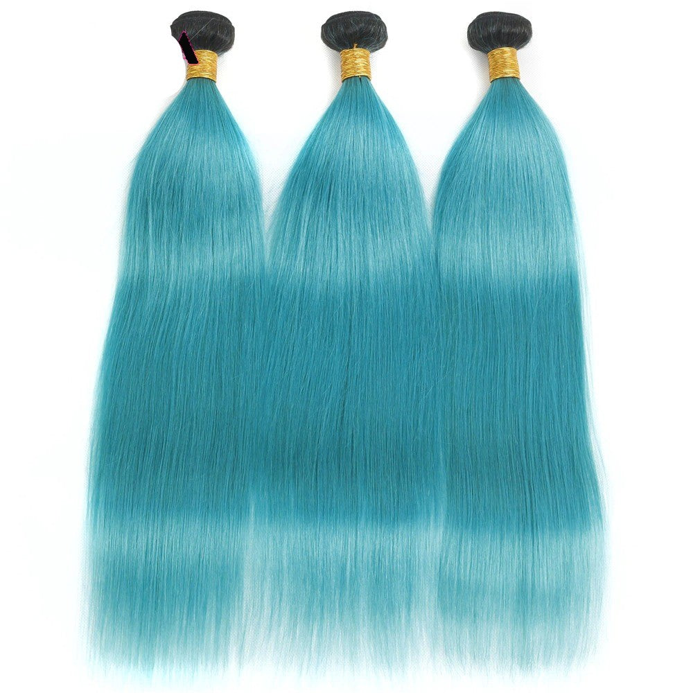 10A Grade Light Blue Straight  3/4 Bundles with Closures & Frontals