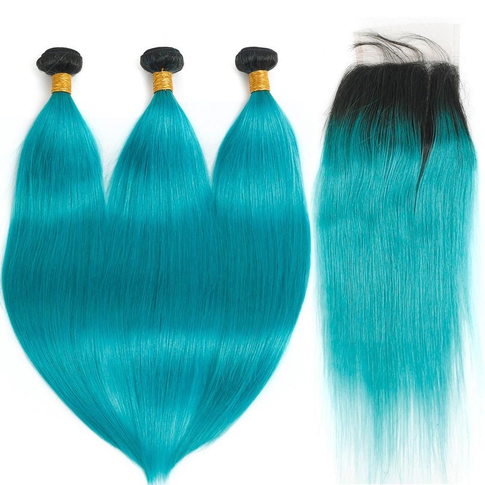 10A Grade Light Blue Straight  3/4 Bundles with Closures & Frontals