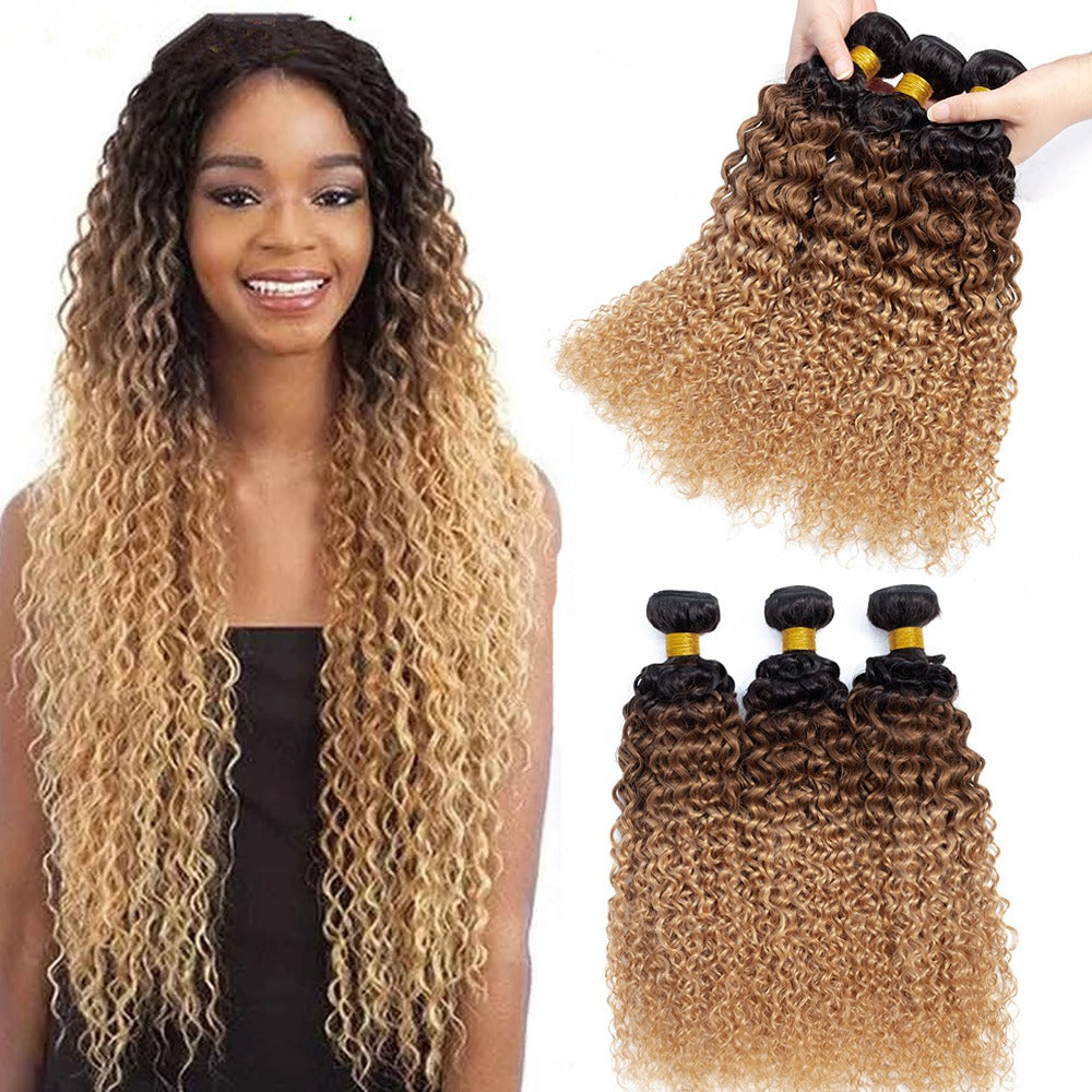 10A Grade Ombre #27 Kinky Curly #1B/4/27 BUNDLES with 4x4 CLOSURES