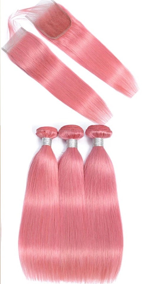 #Pink 10A Grade #1B/Pink Straight 3/4 BUNDLES with CLOSURES & FRONTALS