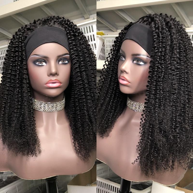 Headband Wig Afro Kinky Curly Human Hair Scarf Wig No GLUE Easy Wear