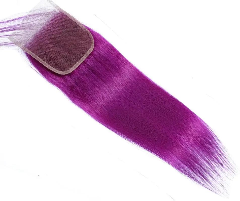 Purple 10A Grade Silver #1B/ purple  3/4 Straight BUNDLES with CLOSURE