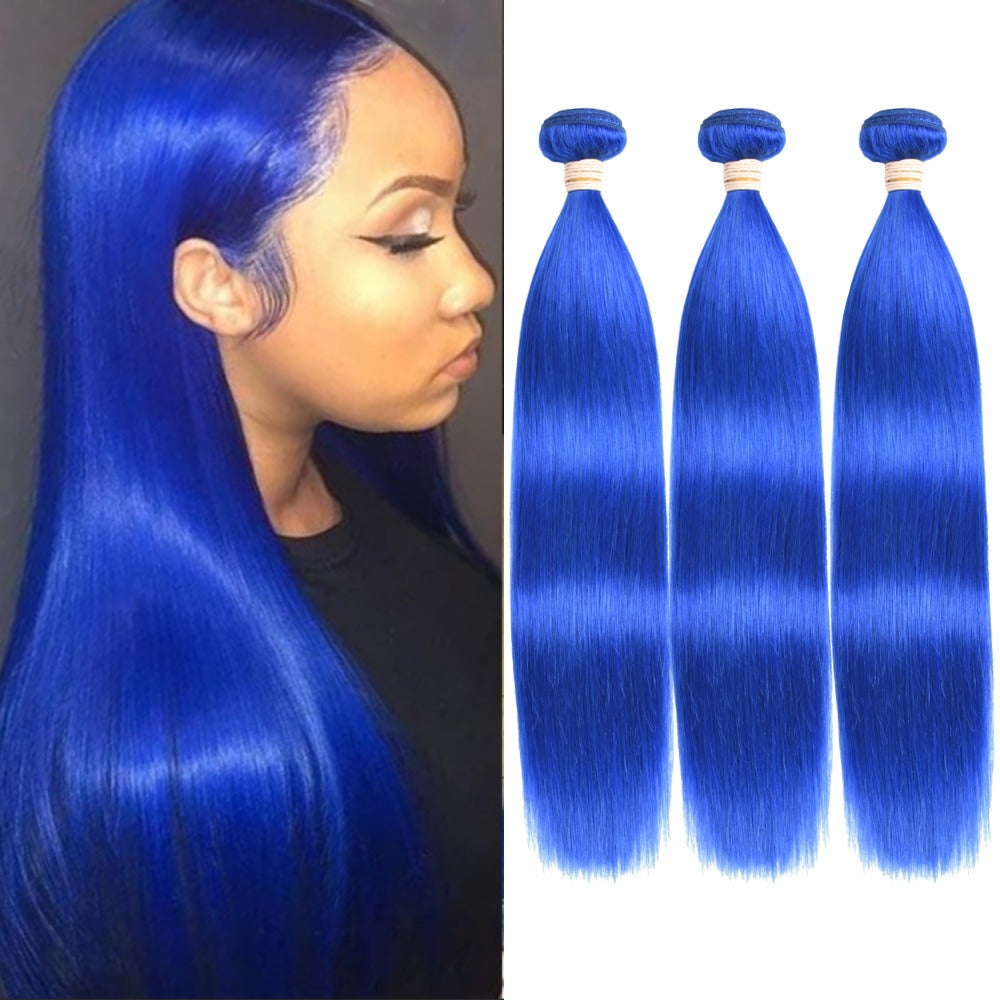 blue straight human hair bundles