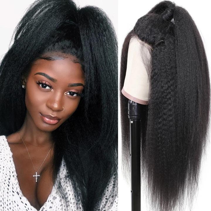 13x4 HD Transparent Lace Frontal Kinky Straight Human Hair Wigs 200% D