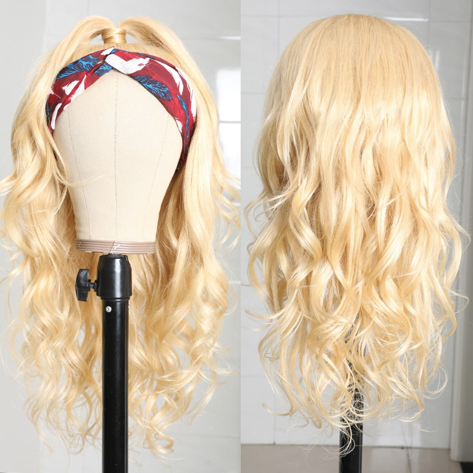 Body Wave #1B/613 Headband Human Hair Wigs For Black Women Blonde Scar