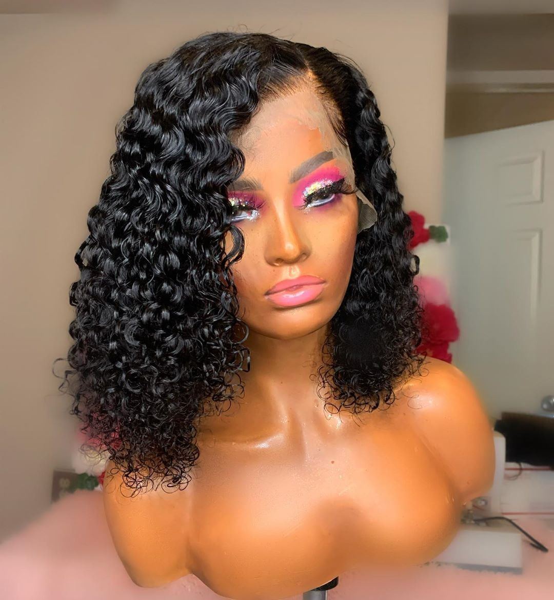 180% Density Jerry Curl 4x4 Short Bob 13x4 Lace Front Human Hair Wig