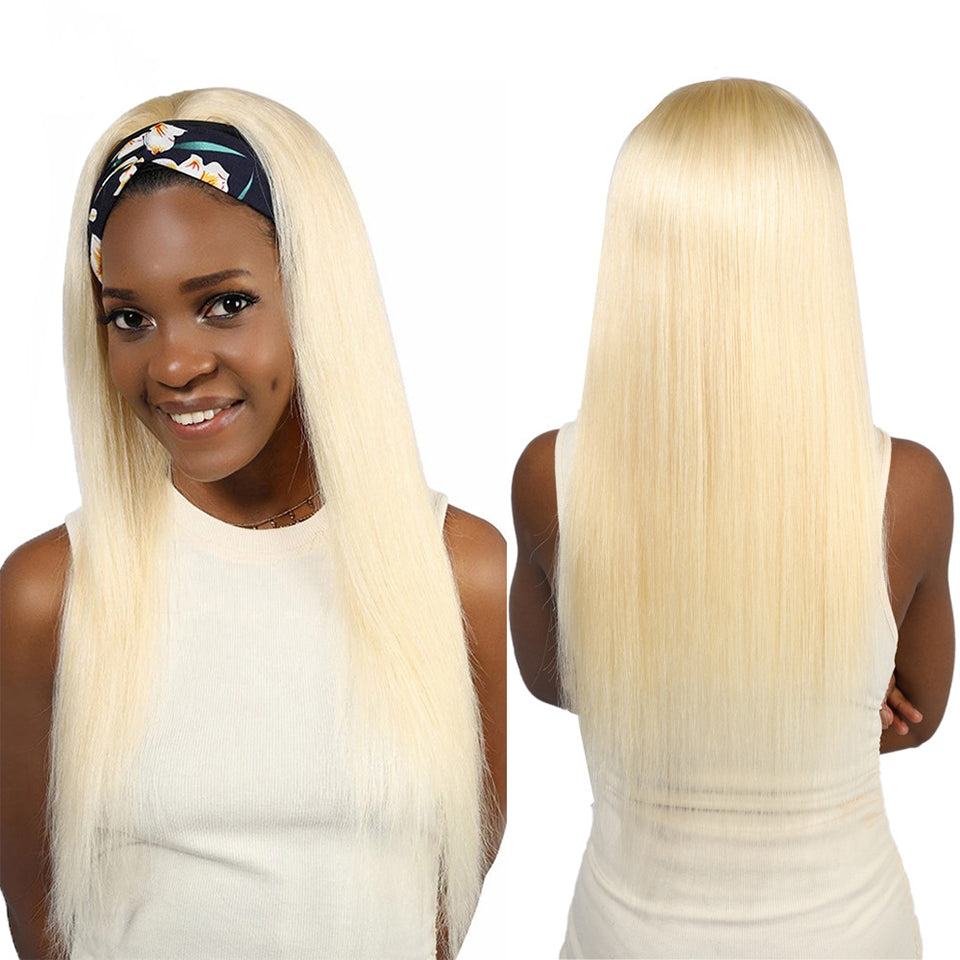 Straight 1B/613 Headband Human Hair Wigs For Black Women Blonde Scarf Wig
