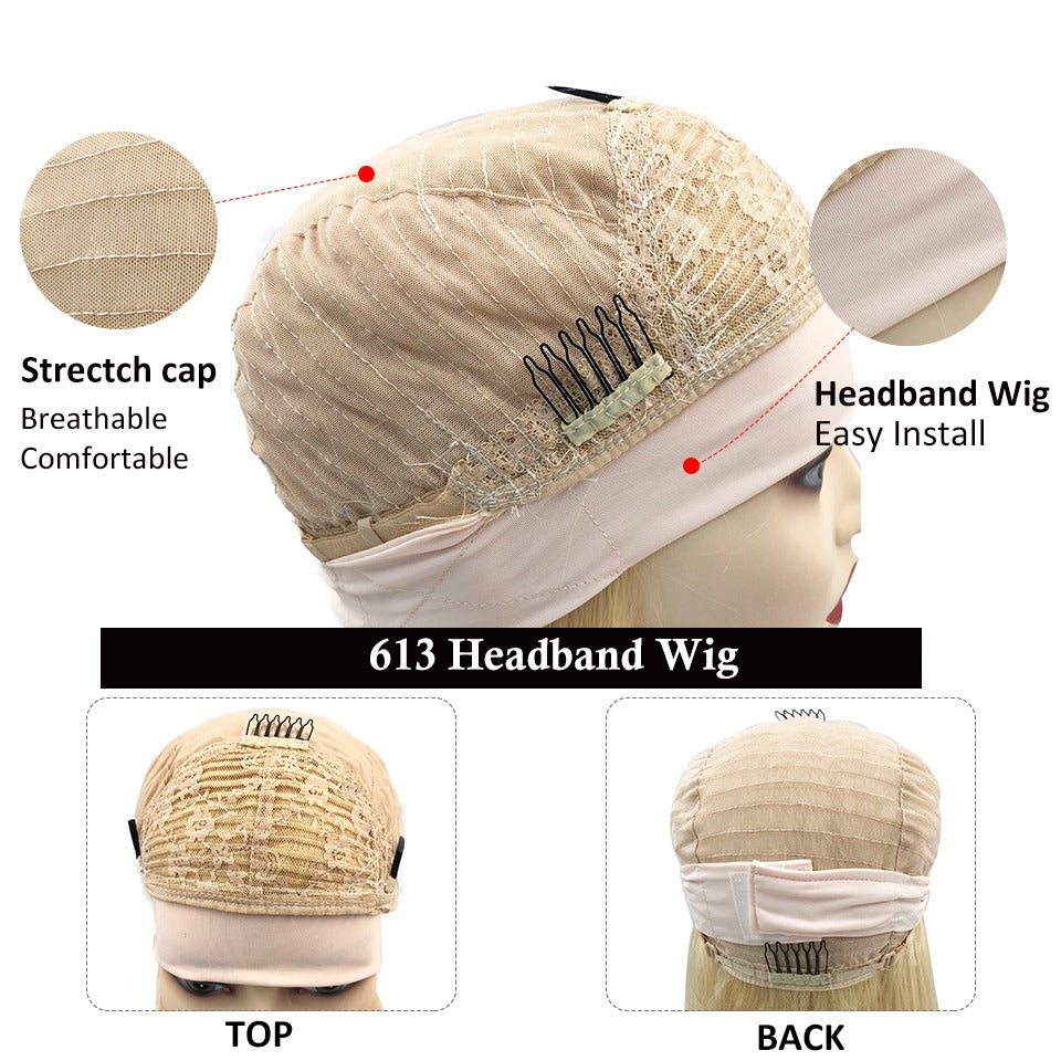 Body Wave #1B/613 Headband Human Hair Wigs For Black Women Blonde Scarf Wig