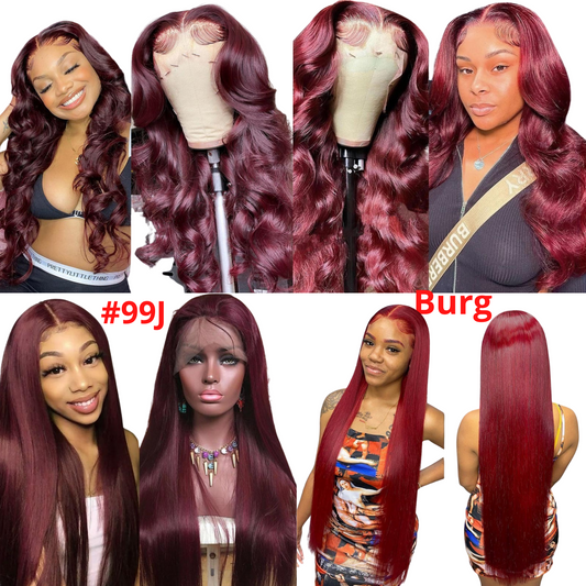 #Burg Straight 13x1x4 T part Lace 4x4 Closure wigs Body Wave #99j Transparent 13x4 Human Hair Wigs