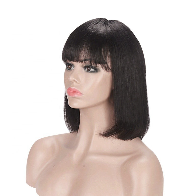Straight Bob Human Hair Wigs with Bangs for Black Women Brazilian Full Machine Wigs