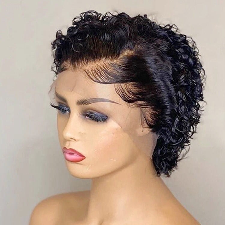 Ombre Short Pixie Cut 13x4x1 T Lace Front Curly Human Hair Wigs 8 Inches